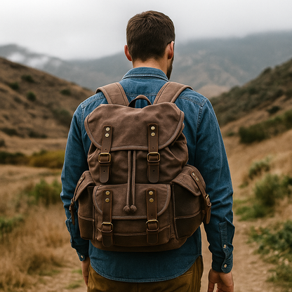 Genuine Leather-Waxed Canvas Travel Backpack