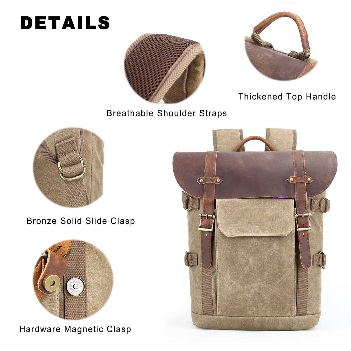 Leather Camera Backpack Bag with 15.6" Laptop Compartment