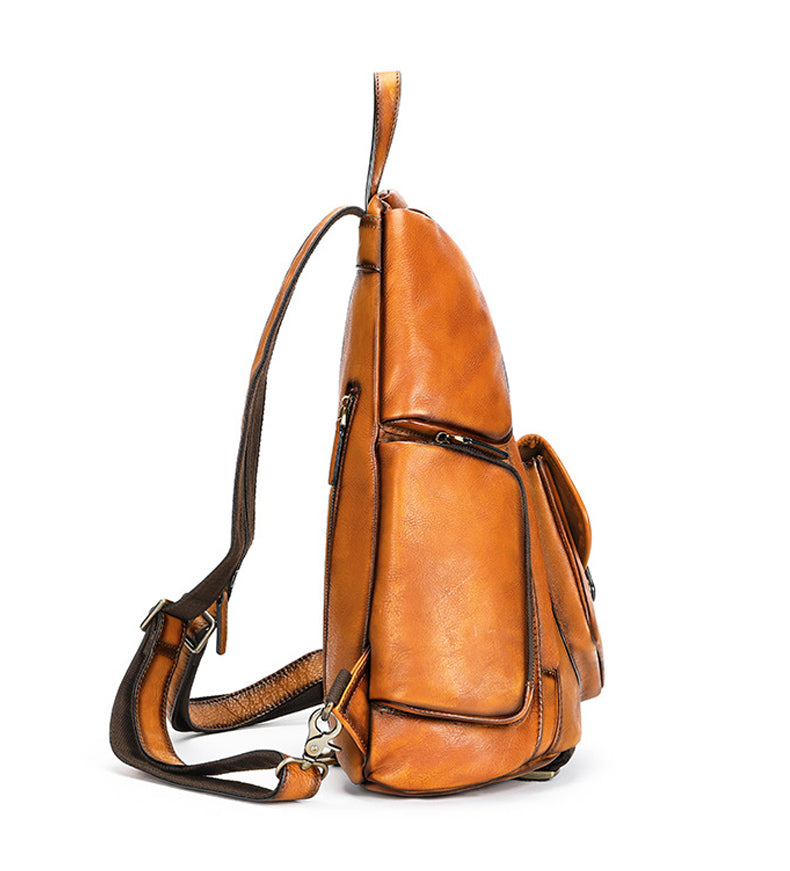 Vintage Leather Sling Bag Backpack, Brown