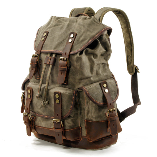 Genuine Leather-Waxed Canvas Travel Backpack