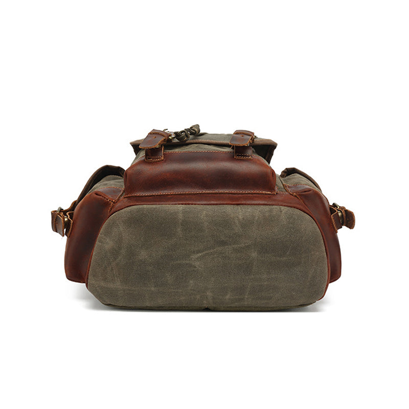 Genuine Leather-Waxed Canvas Travel Backpack