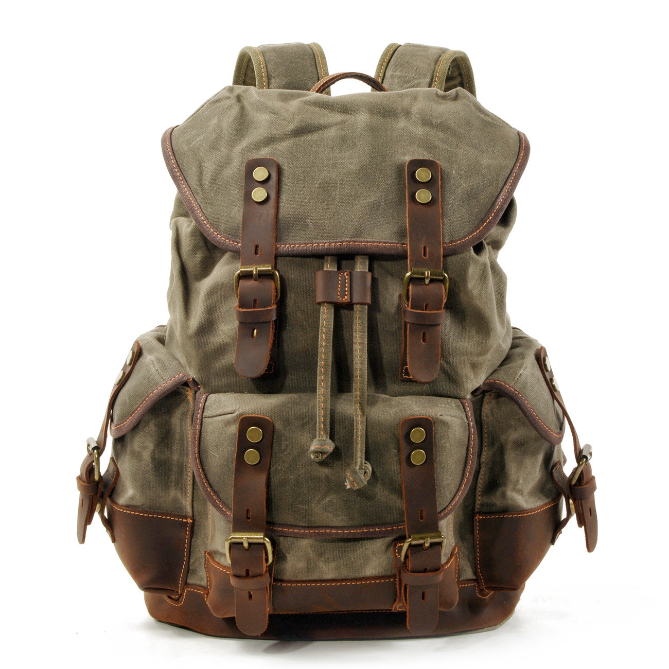 Genuine Leather-Waxed Canvas Travel Backpack