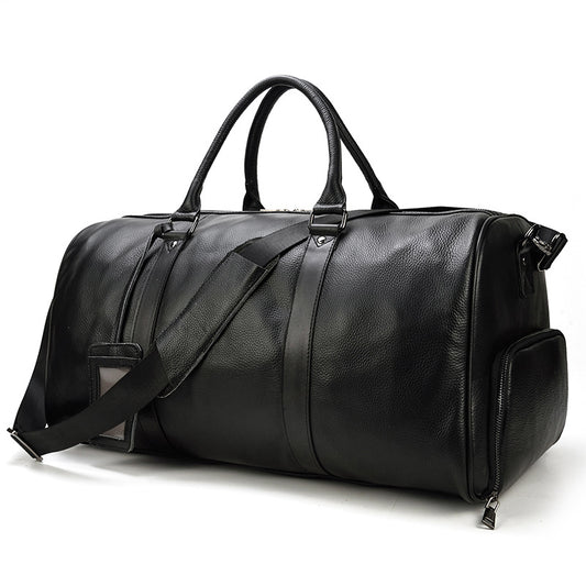 Black Leather Duffle Bag for Travel