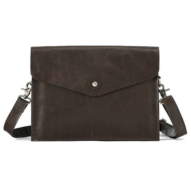 Coffee Leather Envelope Wristlet Clutch Crossbody Bag 