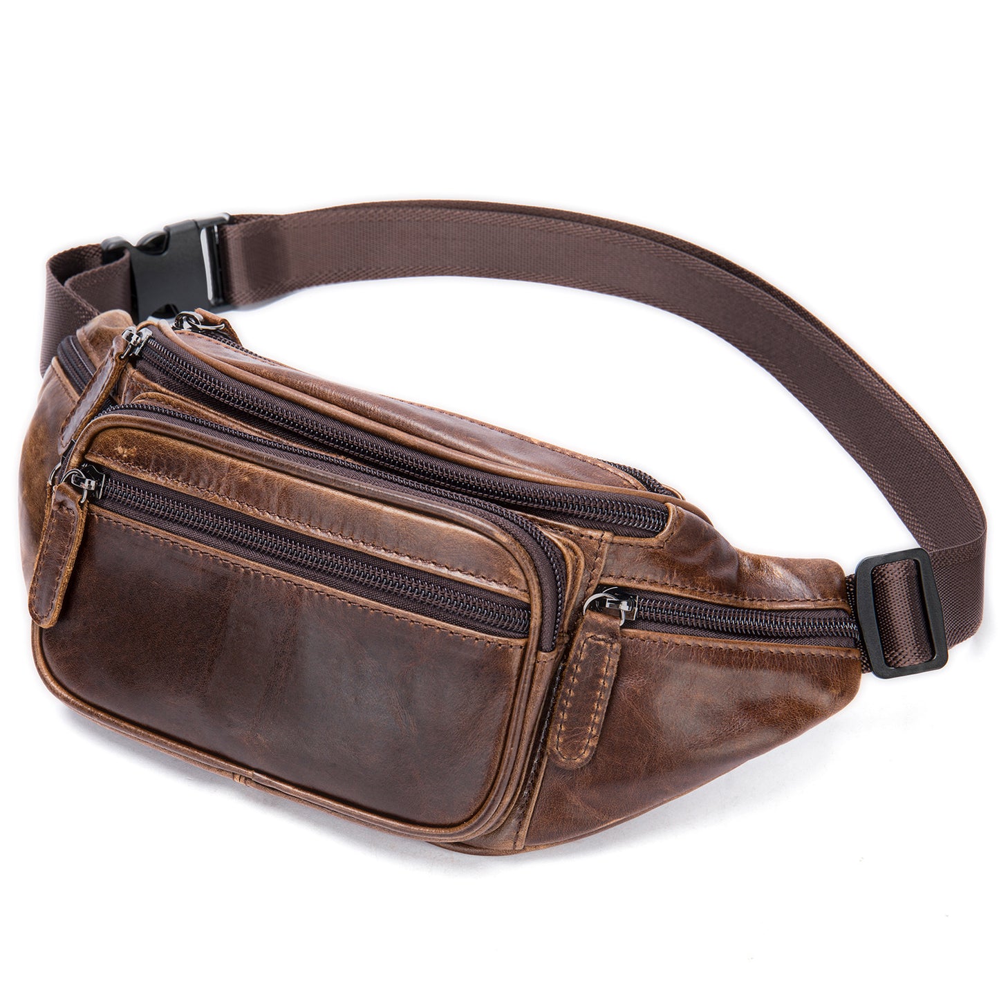 Coffee Leather Fanny Pack Belt Bag