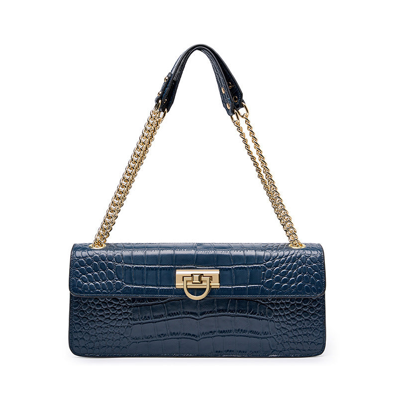 Blue Leather Shoulder Bag With Adjustable Strap